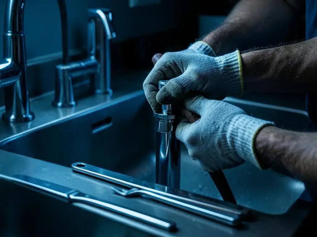 Plumbing technician at work